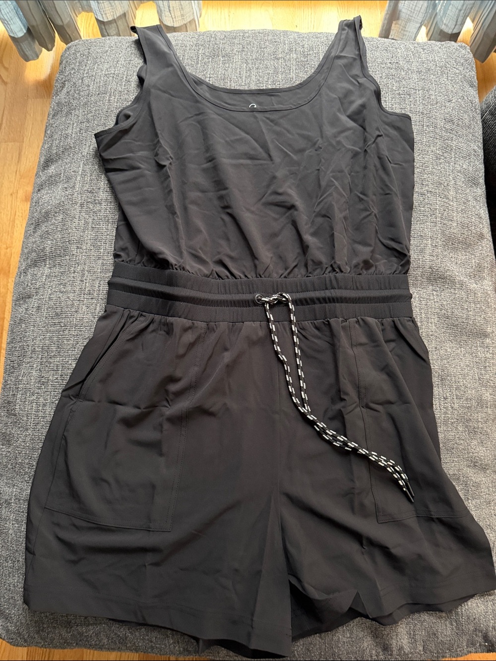 Lou & Grey Black Sleeveless Mini Romper with Drawstring Waist